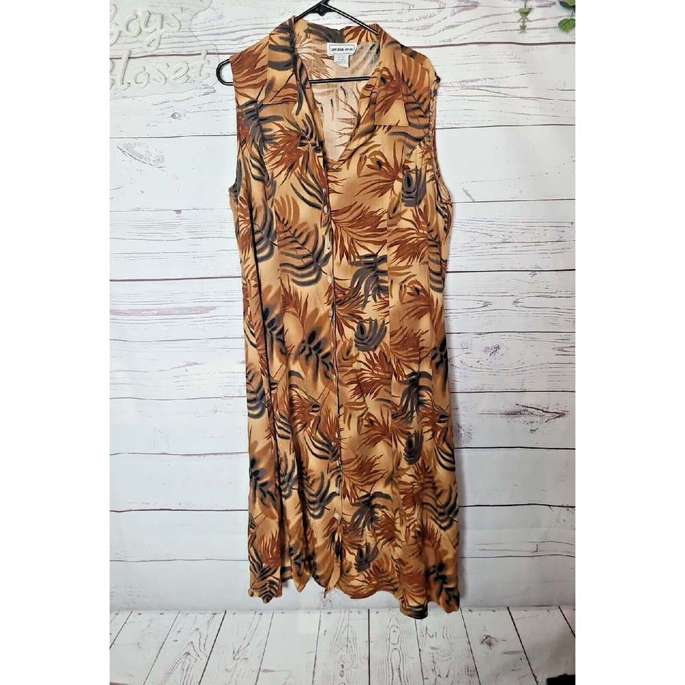 Vintage California Krush Maxi Sleeveless Collared Shirt Dress Tropical Plus 3x‎